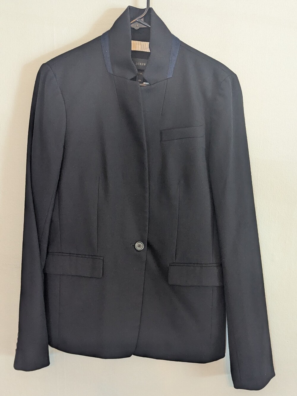 J.Crew Regent Blazer Navy Blue Standing Collar Stretch Wool 12T